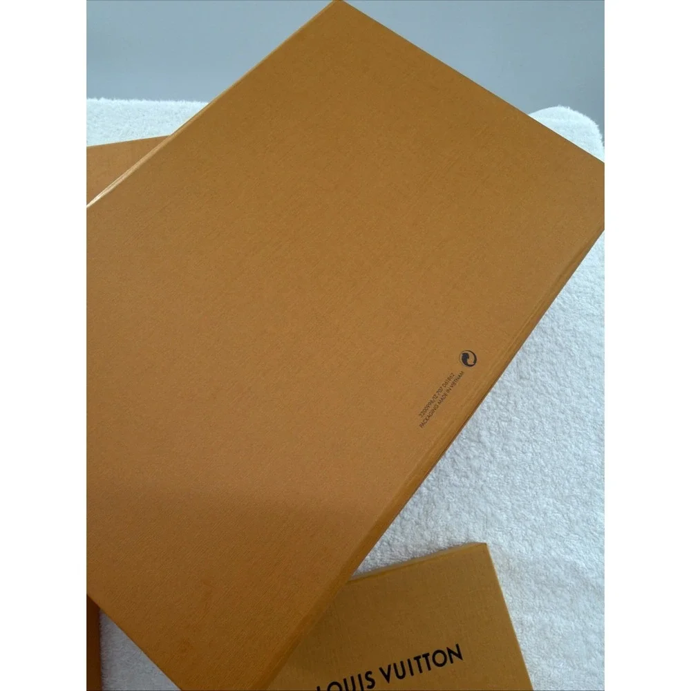 Empty Louis Vuitton Orange Gift Box Set of 4 w/ Blue Ribbon, Rectangle Cardboard